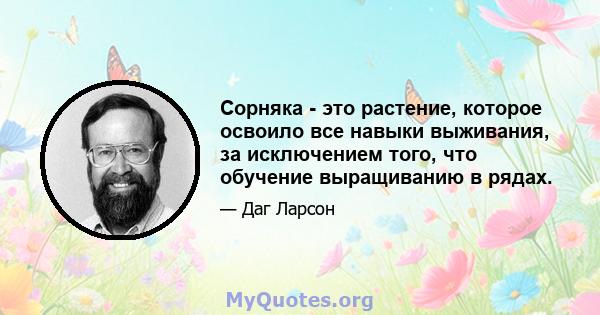 Сорняка - это растение, которое освоило все навыки выживания, за исключением того, что обучение выращиванию в рядах.