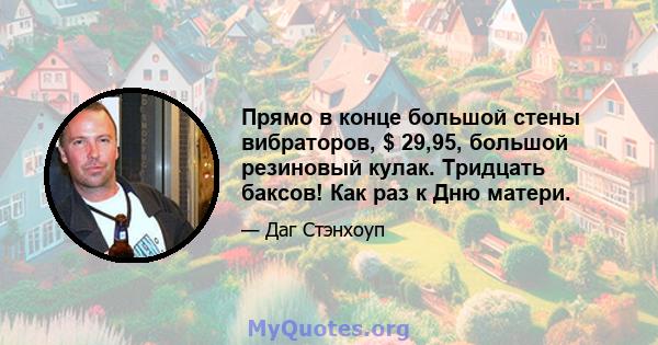 Прямо в конце большой стены вибраторов, $ 29,95, большой резиновый кулак. Тридцать баксов! Как раз к Дню матери.