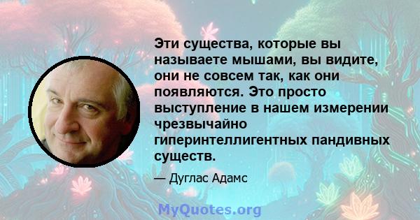 Эти существа, которые вы называете мышами, вы видите, они не совсем так, как они появляются. Это просто выступление в нашем измерении чрезвычайно гиперинтеллигентных пандивных существ.