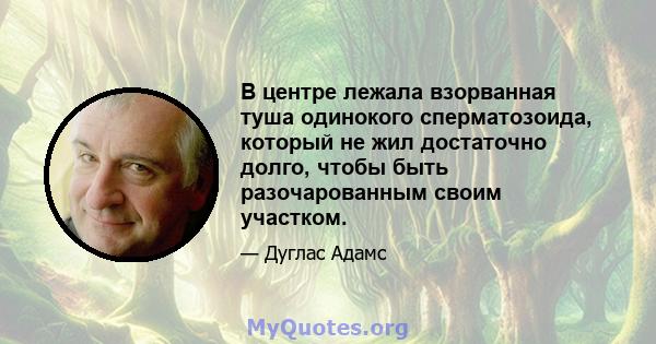 В центре лежала взорванная туша одинокого сперматозоида, который не жил достаточно долго, чтобы быть разочарованным своим участком.