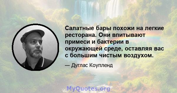 Салатные бары похожи на легкие ресторана. Они впитывают примеси и бактерии в окружающей среде, оставляя вас с большим чистым воздухом.