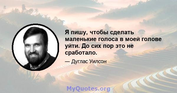 Я пишу, чтобы сделать маленькие голоса в моей голове уйти. До сих пор это не сработало.