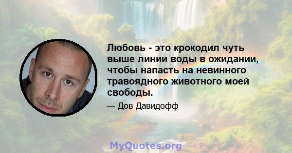 Любовь - это крокодил чуть выше линии воды в ожидании, чтобы напасть на невинного травоядного животного моей свободы.