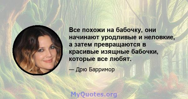 Все похожи на бабочку, они начинают уродливые и неловкие, а затем превращаются в красивые изящные бабочки, которые все любят.