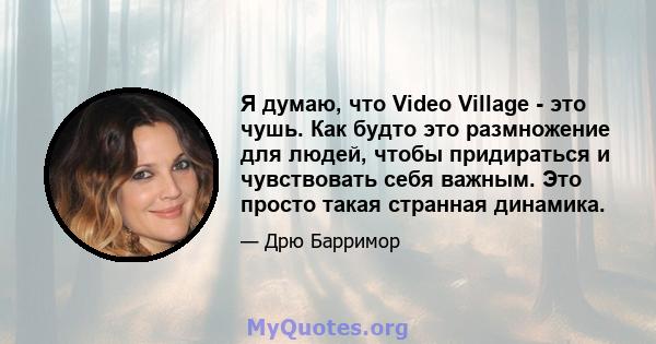 Я думаю, что Video Village - это чушь. Как будто это размножение для людей, чтобы придираться и чувствовать себя важным. Это просто такая странная динамика.