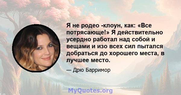 Я не родео -клоун, как: «Все потрясающе!» Я действительно усердно работал над собой и вещами и изо всех сил пытался добраться до хорошего места, в лучшее место.