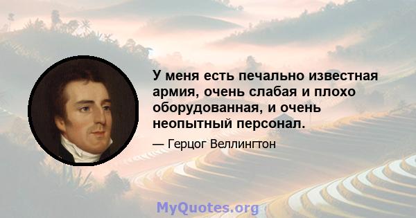 У меня есть печально известная армия, очень слабая и плохо оборудованная, и очень неопытный персонал.