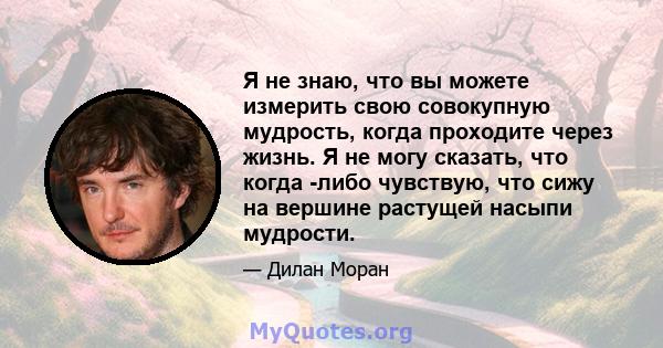 Я не знаю, что вы можете измерить свою совокупную мудрость, когда проходите через жизнь. Я не могу сказать, что когда -либо чувствую, что сижу на вершине растущей насыпи мудрости.