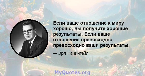 Если ваше отношение к миру хорошо, вы получите хорошие результаты. Если ваше отношение превосходно, превосходно ваши результаты.