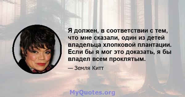 Я должен, в соответствии с тем, что мне сказали, один из детей владельца хлопковой плантации. Если бы я мог это доказать, я бы владел всем проклятым.