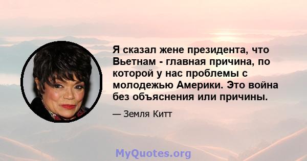 Я сказал жене президента, что Вьетнам - главная причина, по которой у нас проблемы с молодежью Америки. Это война без объяснения или причины.