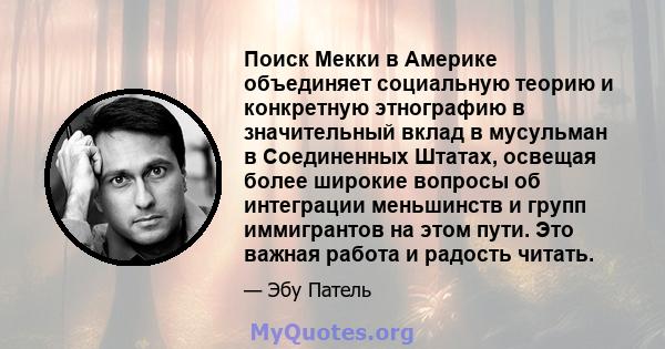 Поиск Мекки в Америке объединяет социальную теорию и конкретную этнографию в значительный вклад в мусульман в Соединенных Штатах, освещая более широкие вопросы об интеграции меньшинств и групп иммигрантов на этом пути.