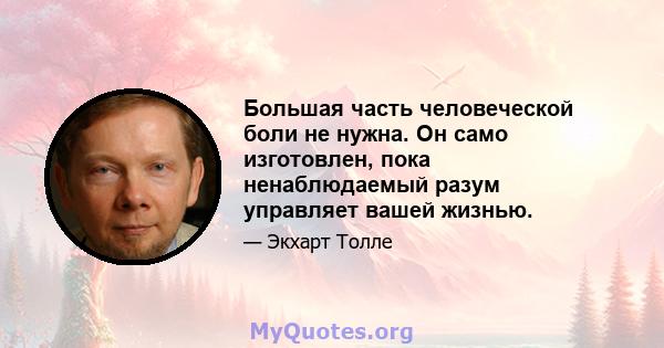 Большая часть человеческой боли не нужна. Он само изготовлен, пока ненаблюдаемый разум управляет вашей жизнью.