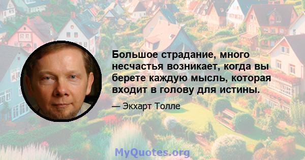 Большое страдание, много несчастья возникает, когда вы берете каждую мысль, которая входит в голову для истины.