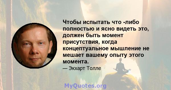 Чтобы испытать что -либо полностью и ясно видеть это, должен быть момент присутствия, когда концептуальное мышление не мешает вашему опыту этого момента.