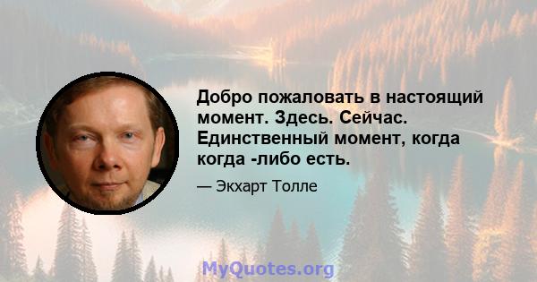 Добро пожаловать в настоящий момент. Здесь. Сейчас. Единственный момент, когда когда -либо есть.