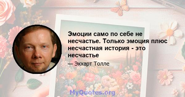 Эмоции само по себе не несчастье. Только эмоция плюс несчастная история - это несчастье