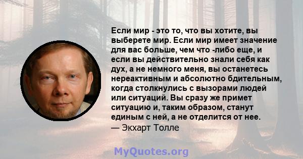 Если мир - это то, что вы хотите, вы выберете мир. Если мир имеет значение для вас больше, чем что -либо еще, и если вы действительно знали себя как дух, а не немного меня, вы останетесь нереактивным и абсолютно