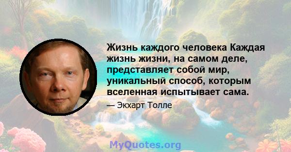 Жизнь каждого человека Каждая жизнь жизни, на самом деле, представляет собой мир, уникальный способ, которым вселенная испытывает сама.