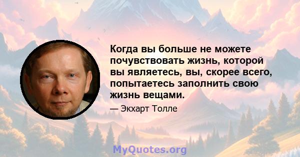 Когда вы больше не можете почувствовать жизнь, которой вы являетесь, вы, скорее всего, попытаетесь заполнить свою жизнь вещами.