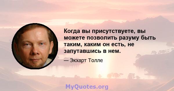 Когда вы присутствуете, вы можете позволить разуму быть таким, каким он есть, не запутавшись в нем.