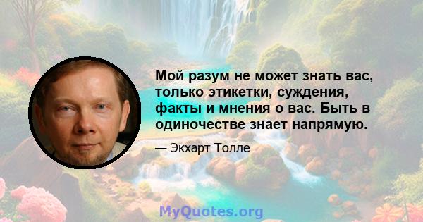 Мой разум не может знать вас, только этикетки, суждения, факты и мнения о вас. Быть в одиночестве знает напрямую.