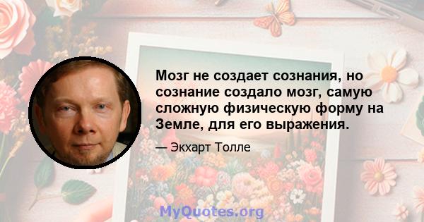 Мозг не создает сознания, но сознание создало мозг, самую сложную физическую форму на Земле, для его выражения.