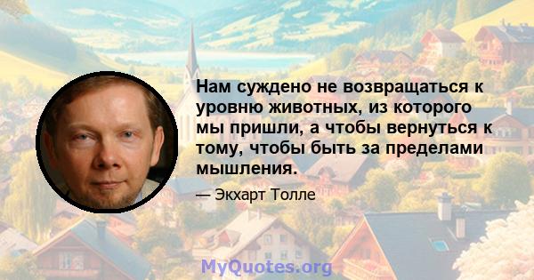 Нам суждено не возвращаться к уровню животных, из которого мы пришли, а чтобы вернуться к тому, чтобы быть за пределами мышления.