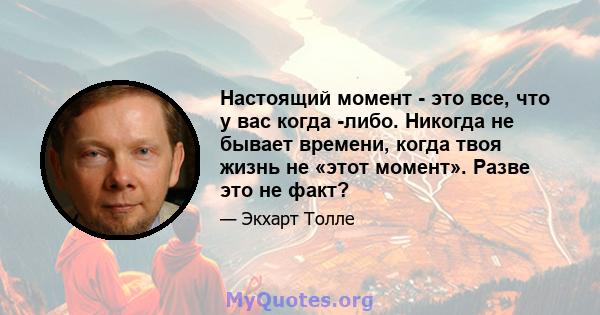 Настоящий момент - это все, что у вас когда -либо. Никогда не бывает времени, когда твоя жизнь не «этот момент». Разве это не факт?