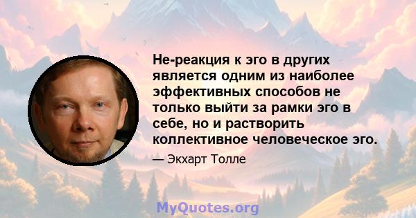 Не-реакция к эго в других является одним из наиболее эффективных способов не только выйти за рамки эго в себе, но и растворить коллективное человеческое эго.