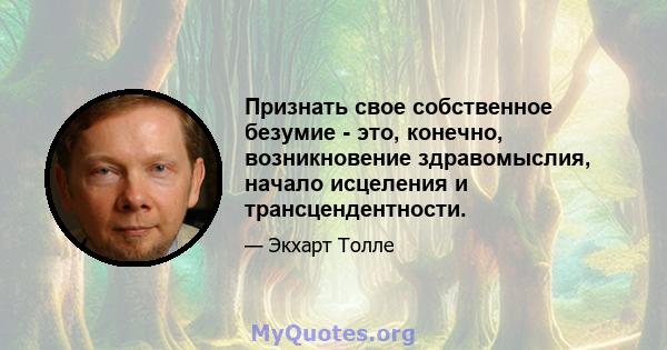 Признать свое собственное безумие - это, конечно, возникновение здравомыслия, начало исцеления и трансцендентности.