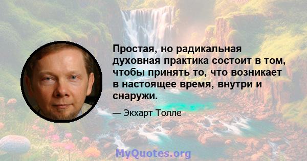 Простая, но радикальная духовная практика состоит в том, чтобы принять то, что возникает в настоящее время, внутри и снаружи.