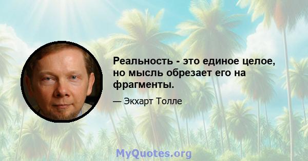 Реальность - это единое целое, но мысль обрезает его на фрагменты.