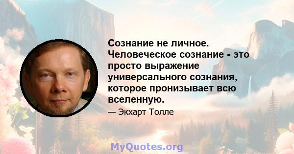 Сознание не личное. Человеческое сознание - это просто выражение универсального сознания, которое пронизывает всю вселенную.