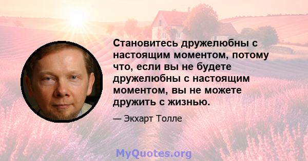 Становитесь дружелюбны с настоящим моментом, потому что, если вы не будете дружелюбны с настоящим моментом, вы не можете дружить с жизнью.