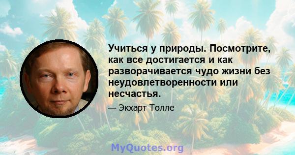 Учиться у природы. Посмотрите, как все достигается и как разворачивается чудо жизни без неудовлетворенности или несчастья.