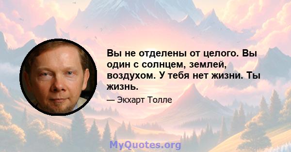 Вы не отделены от целого. Вы один с солнцем, землей, воздухом. У тебя нет жизни. Ты жизнь.