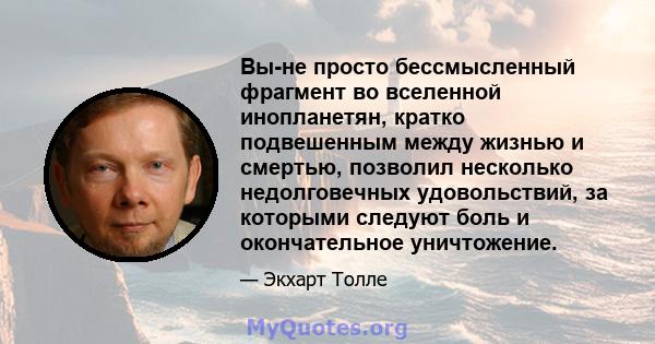 Вы-не просто бессмысленный фрагмент во вселенной инопланетян, кратко подвешенным между жизнью и смертью, позволил несколько недолговечных удовольствий, за которыми следуют боль и окончательное уничтожение.