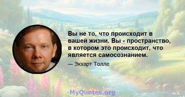 Вы не то, что происходит в вашей жизни. Вы - пространство, в котором это происходит, что является самосознанием.