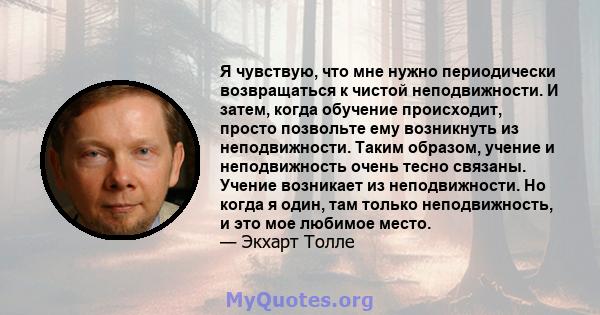 Я чувствую, что мне нужно периодически возвращаться к чистой неподвижности. И затем, когда обучение происходит, просто позвольте ему возникнуть из неподвижности. Таким образом, учение и неподвижность очень тесно