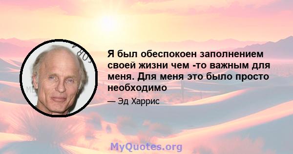 Я был обеспокоен заполнением своей жизни чем -то важным для меня. Для меня это было просто необходимо