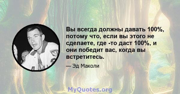 Вы всегда должны давать 100%, потому что, если вы этого не сделаете, где -то даст 100%, и они победит вас, когда вы встретитесь.