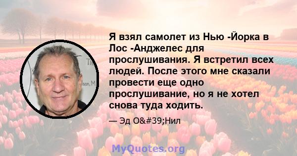 Я взял самолет из Нью -Йорка в Лос -Анджелес для прослушивания. Я встретил всех людей. После этого мне сказали провести еще одно прослушивание, но я не хотел снова туда ходить.