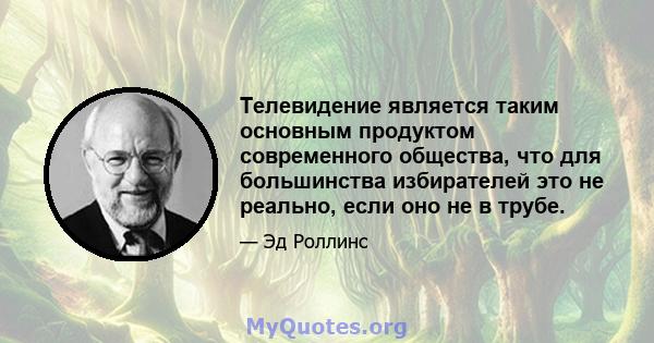 Телевидение является таким основным продуктом современного общества, что для большинства избирателей это не реально, если оно не в трубе.