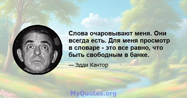 Слова очаровывают меня. Они всегда есть. Для меня просмотр в словаре - это все равно, что быть свободным в банке.