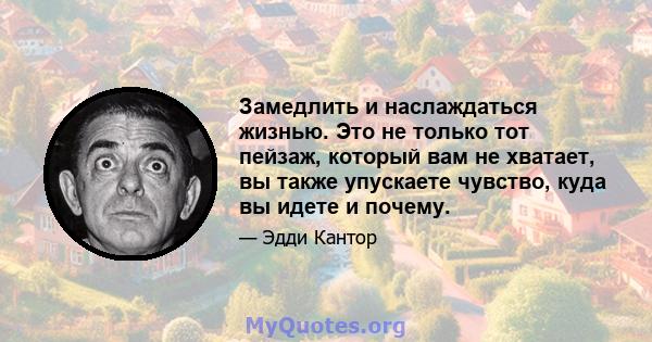 Замедлить и наслаждаться жизнью. Это не только тот пейзаж, который вам не хватает, вы также упускаете чувство, куда вы идете и почему.