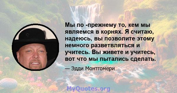 Мы по -прежнему то, кем мы являемся в корнях. Я считаю, надеюсь, вы позволите этому немного разветвляться и учитесь. Вы живете и учитесь, вот что мы пытались сделать.