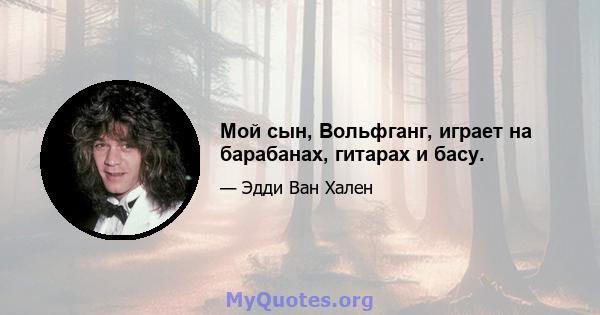 Мой сын, Вольфганг, играет на барабанах, гитарах и басу.