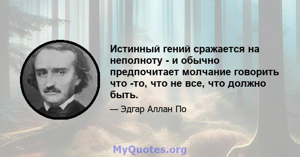 Истинный гений сражается на неполноту - и обычно предпочитает молчание говорить что -то, что не все, что должно быть.