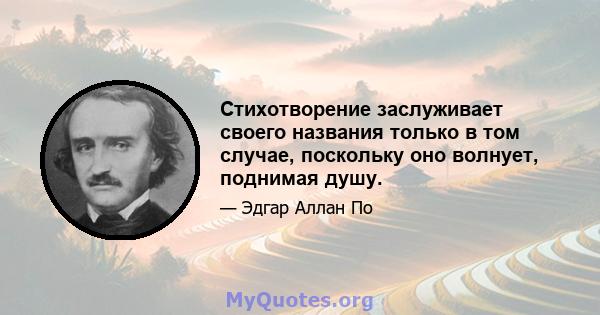 Стихотворение заслуживает своего названия только в том случае, поскольку оно волнует, поднимая душу.